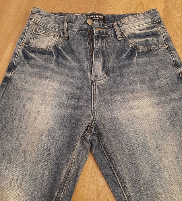 Jeansy Flared/Dzwony Unisex Niebieskie Sprane Rap Baggy Swag Opium