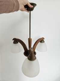Żyrandol lampa sufitowa drewniana trzy żarówki