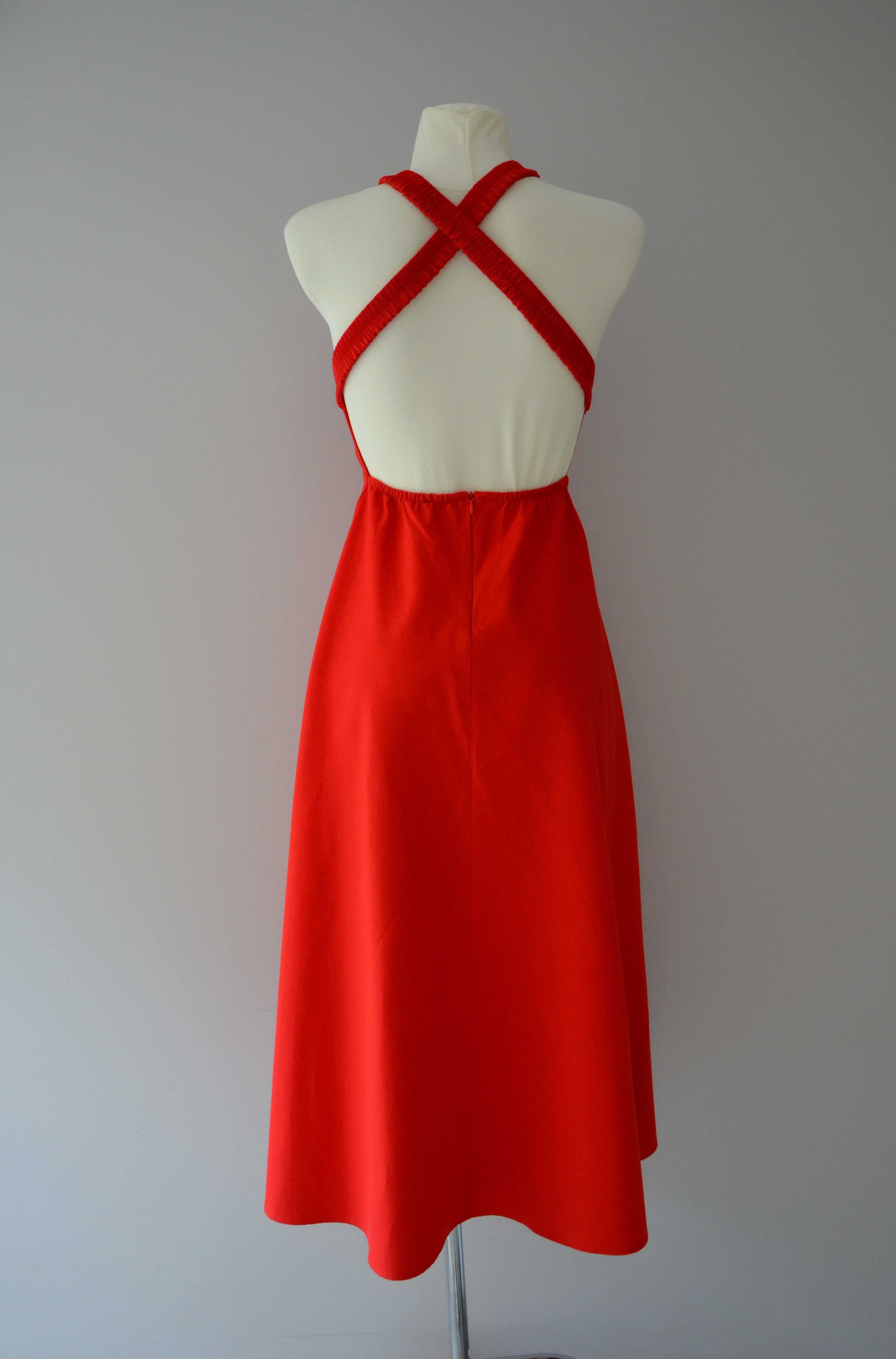 Zara długa czerwona lniana sukienka premium old money halter 34 XS