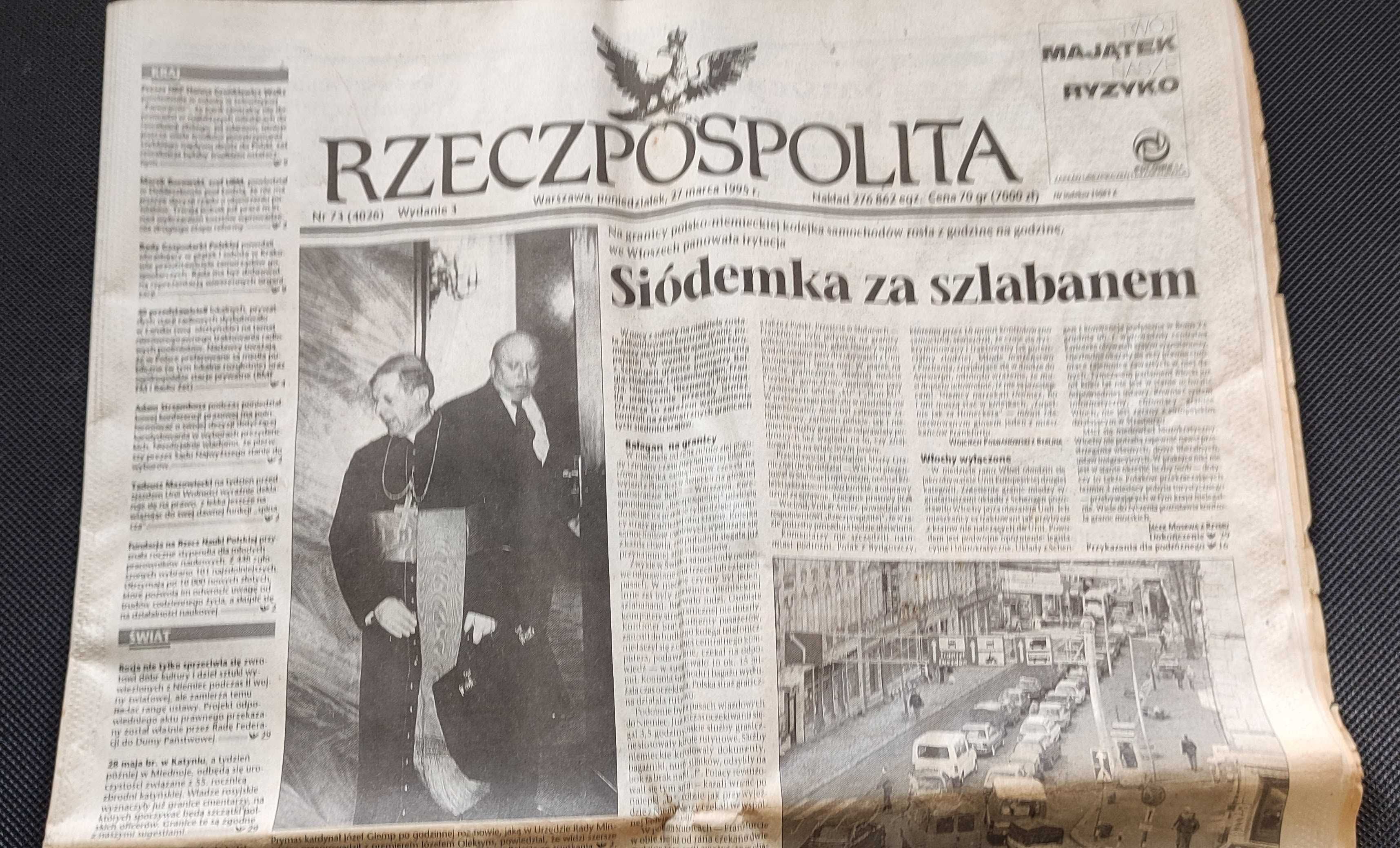 Stara ''RZECZPOSPOLITA'' Nr.73 (4026) Wyd.3 Poniedziałek 27 Marca 1995