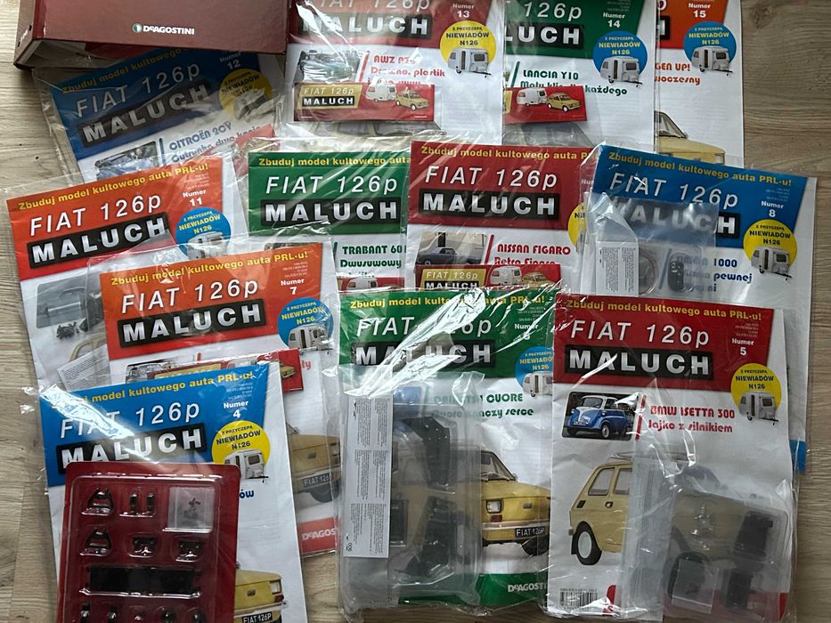 DeAgostini FIAT 126p Maluch 1: 8 kompl. nr 1-15 segregator cały silnik
