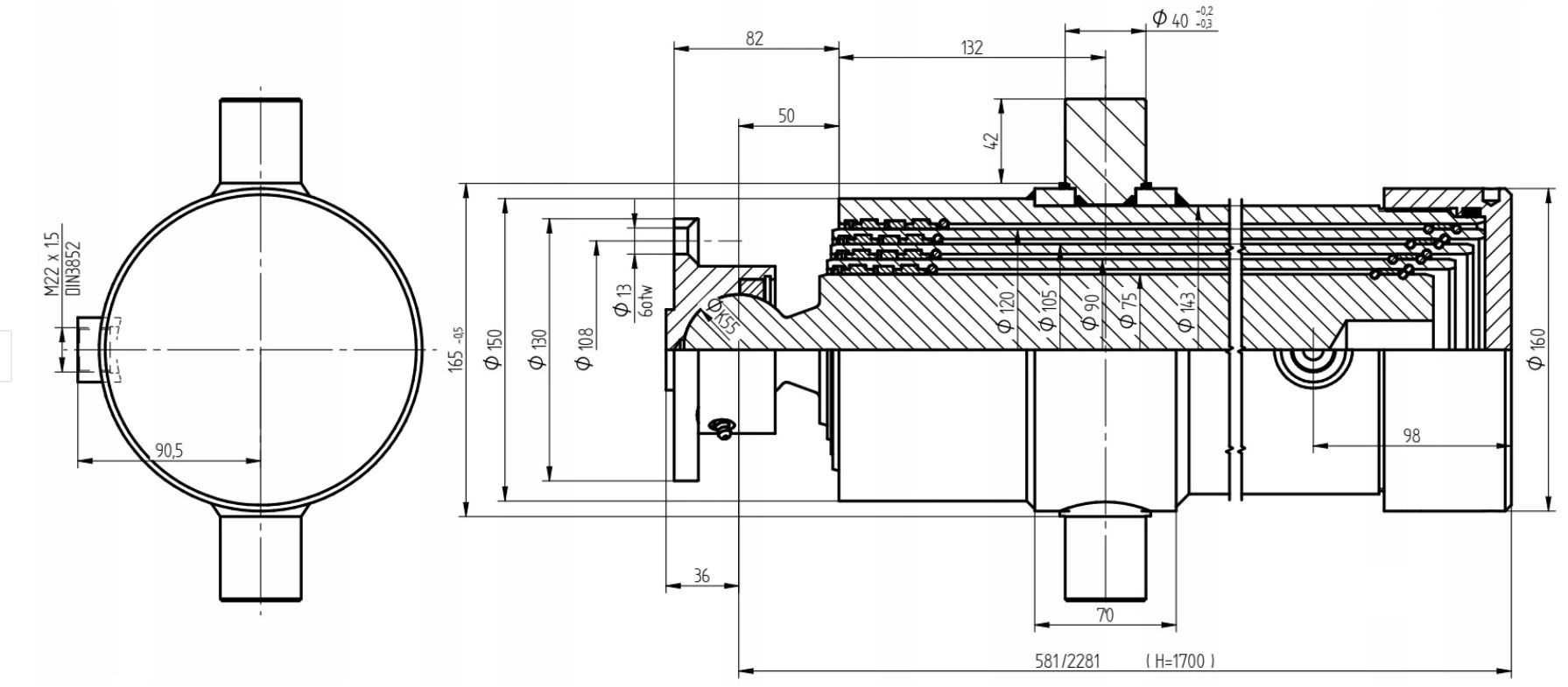 Siłownik kipra 12-14ton skok-1700mm tłok cylinder