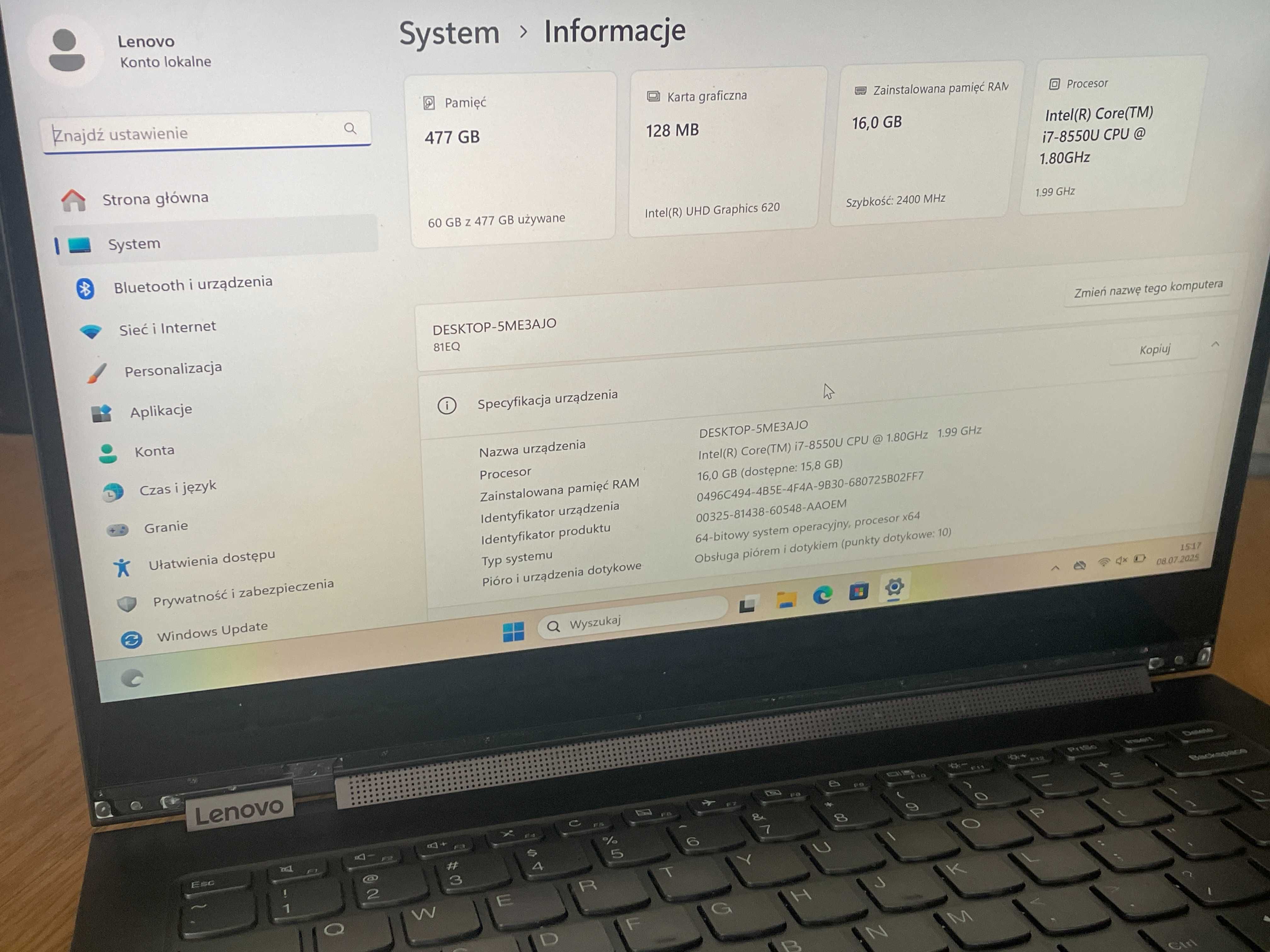 Laptop Lenovo Yoga C930 i7-8g / 16GB ram / 512 SSD / 2 w 1 Win 11