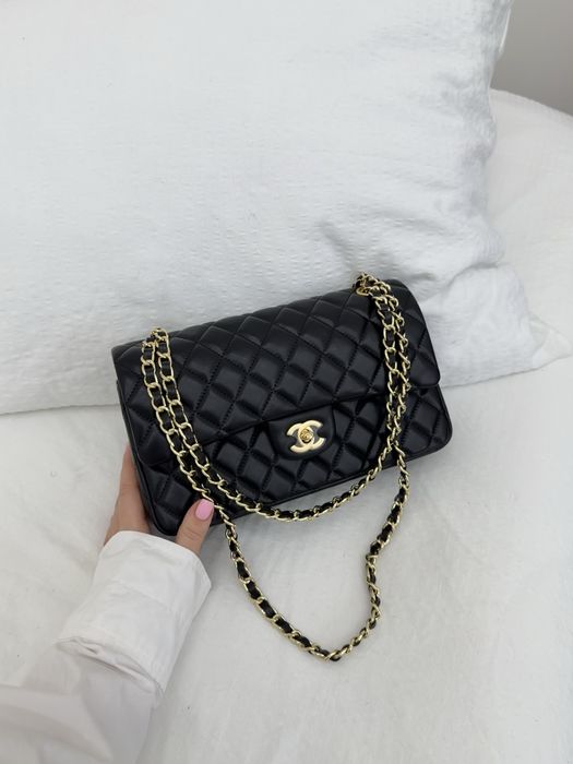 Сумка Chanel 2.55 шкіра | чорна | золота фурнітура