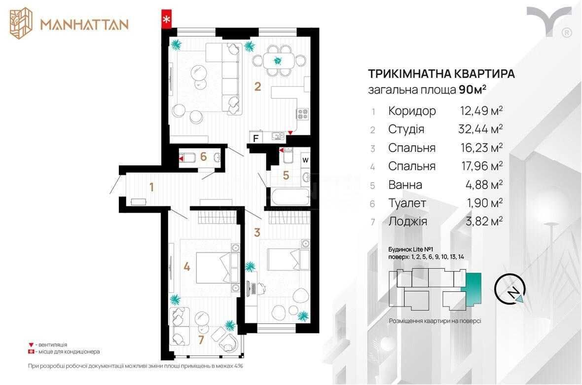 Продаж 3 кімнатної квартири в зданому будинку ЖК Manhattan