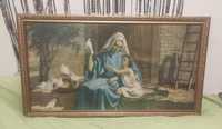 Obraz Matki boskiej z Jezusem i gołębiami/wiekowy /piękny/duży