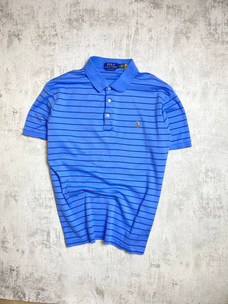 Блакитне смугасте поло Ralph Lauren Custom Slim Fit
