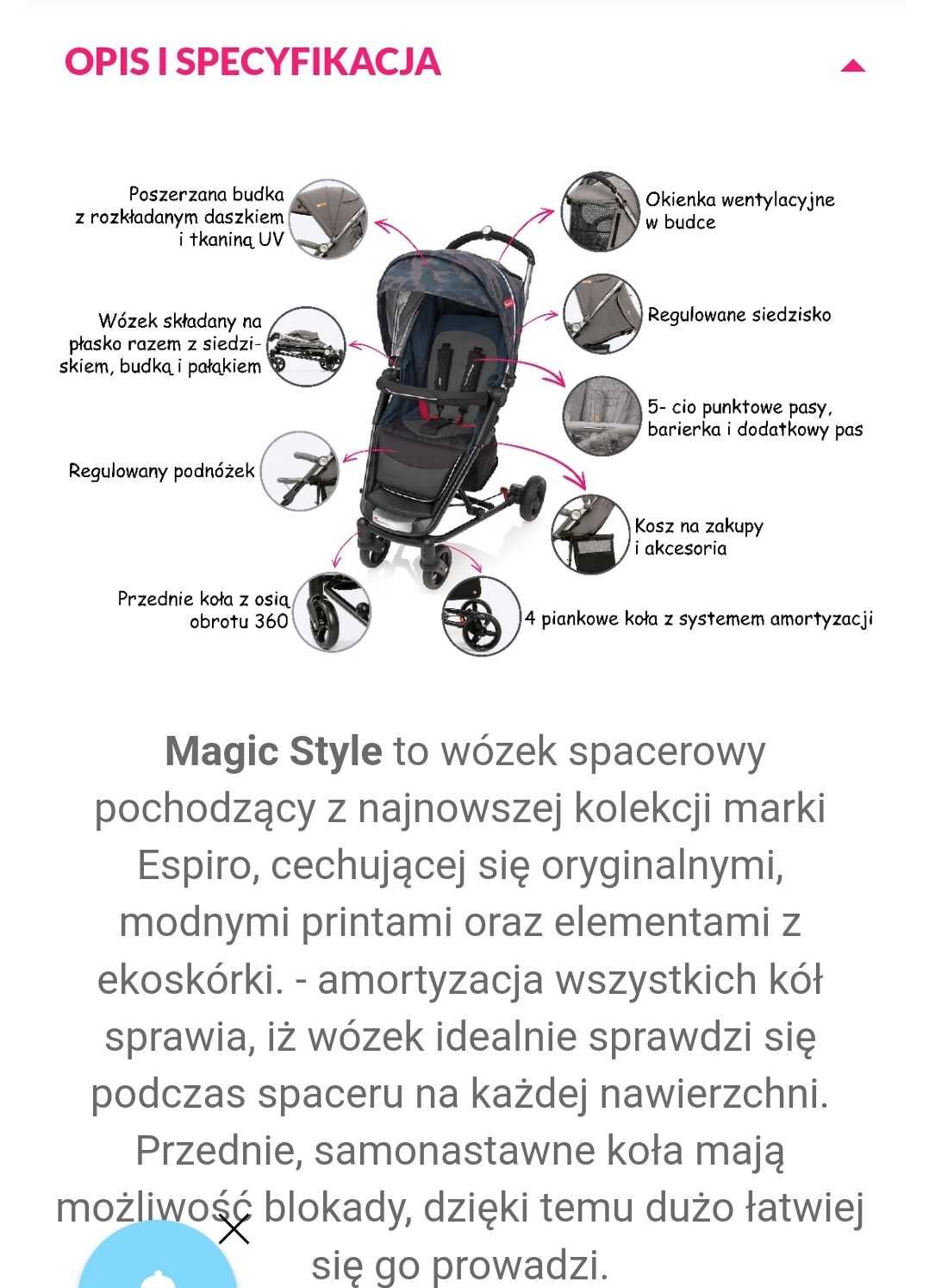 Wózek Spacerówka Espiro Magic + wkładka La Millou