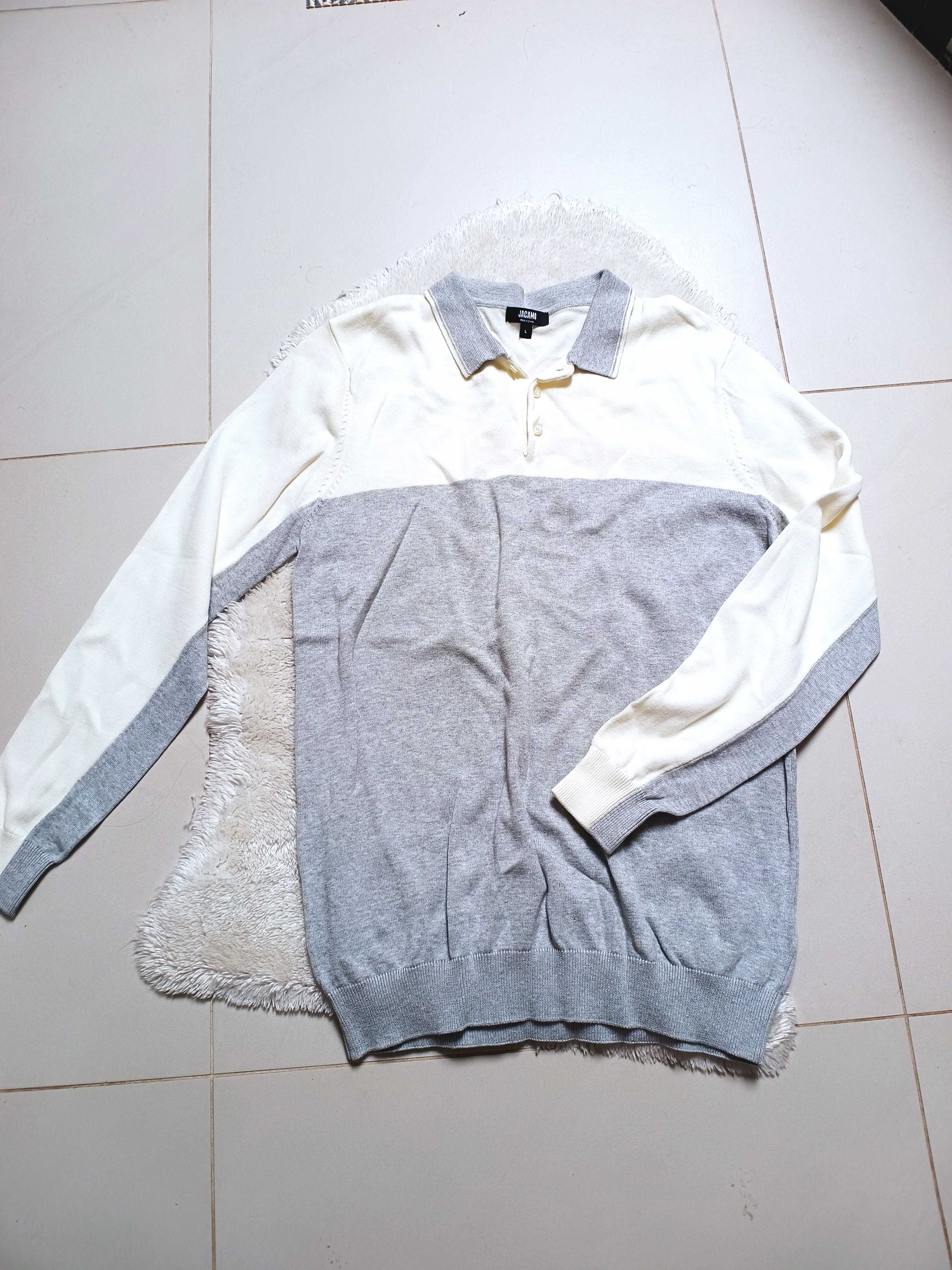 Męski bawełniany polo sweter z kołnierzykiem M L cienki idealny wiosna