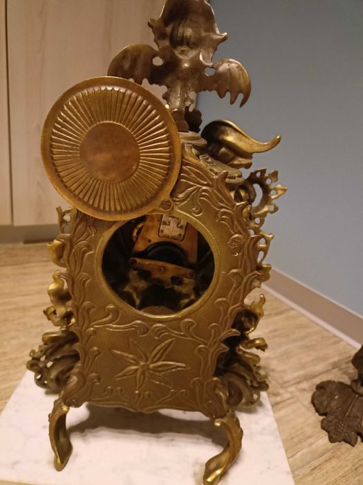 Zegar kominkowy mosiężny ze świecznikami