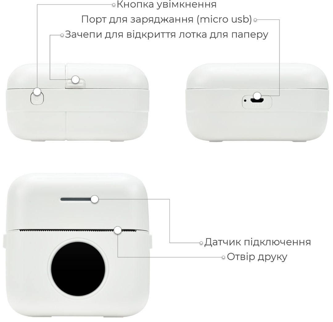 Портативний термопринтер JETIX Mini Printer з Bluetooth для друку