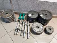 Ławeczka do ćwiczeń + obciążenie 98 kg + gryfy i pas
