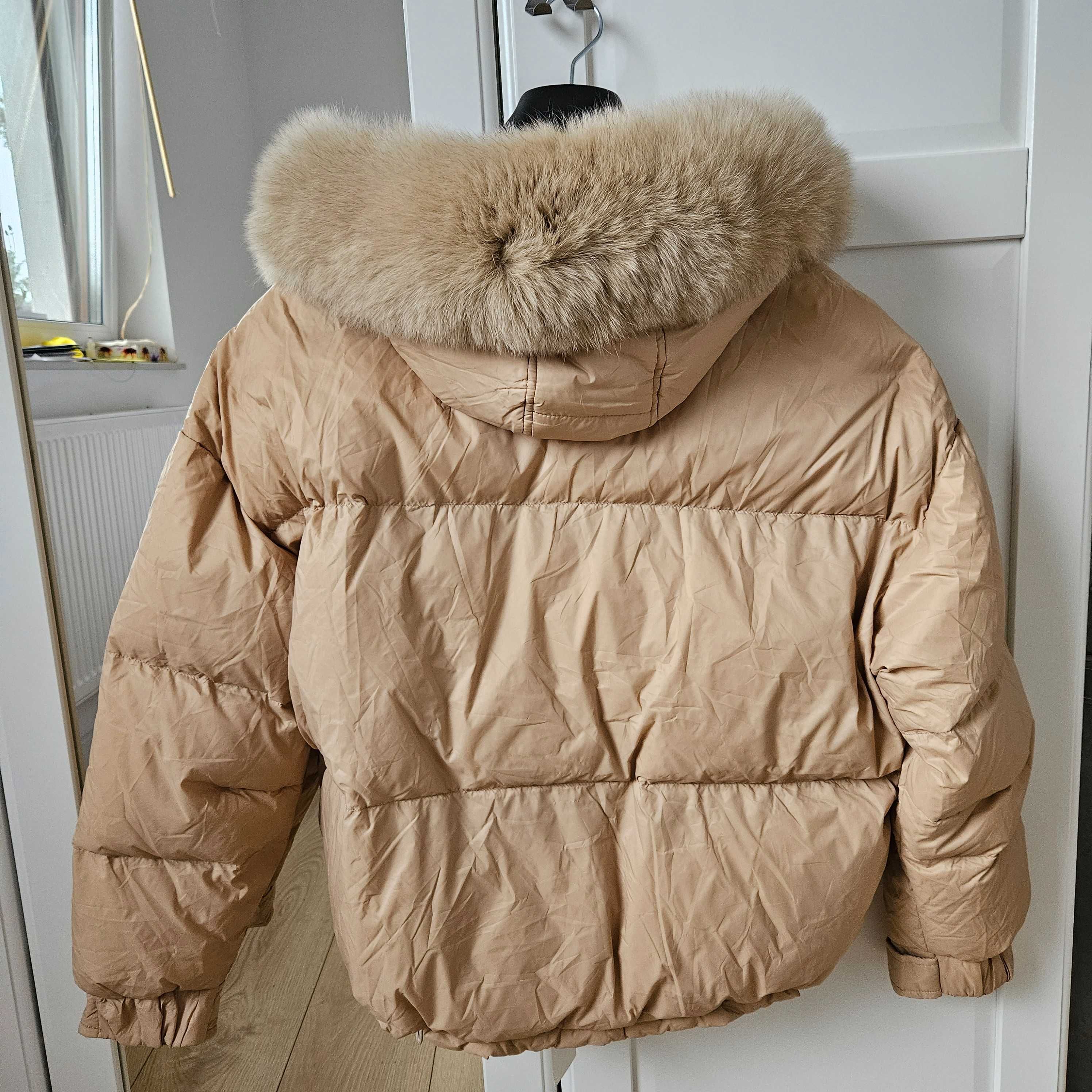 Krótka kurtka oversize puchowa puch naturalny lis rozmiar uni M/L/XL
