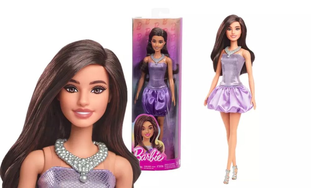 Barbie. HYT92 Fashionistas. Brązowe wlosy i cekinowa sukienka. Barbie