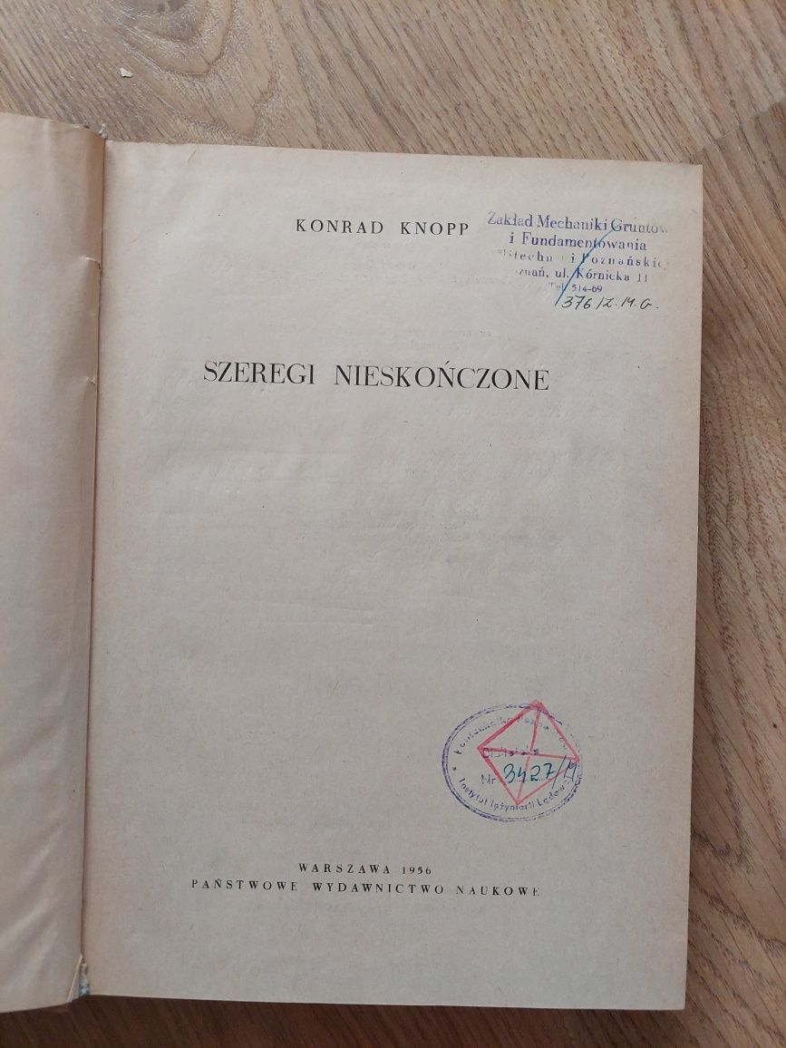 Szeregi nieskończone Konrad Knopp, Warszawa 1956 XYZ