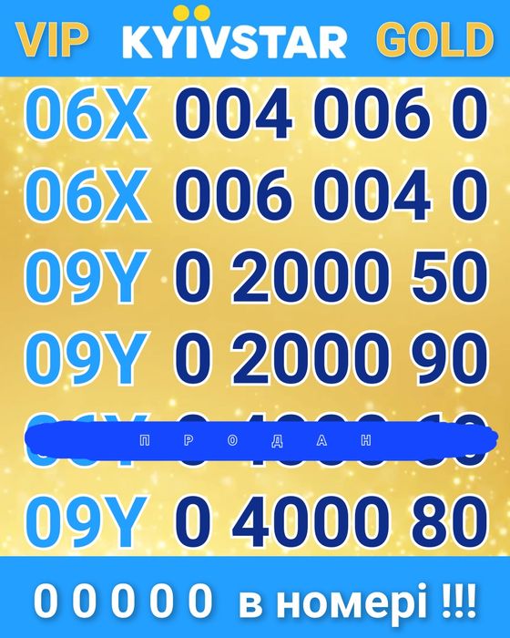 VIP ексклюзивні номери Kyivstar 00000 п'ять нулів!!! Є пара для банера