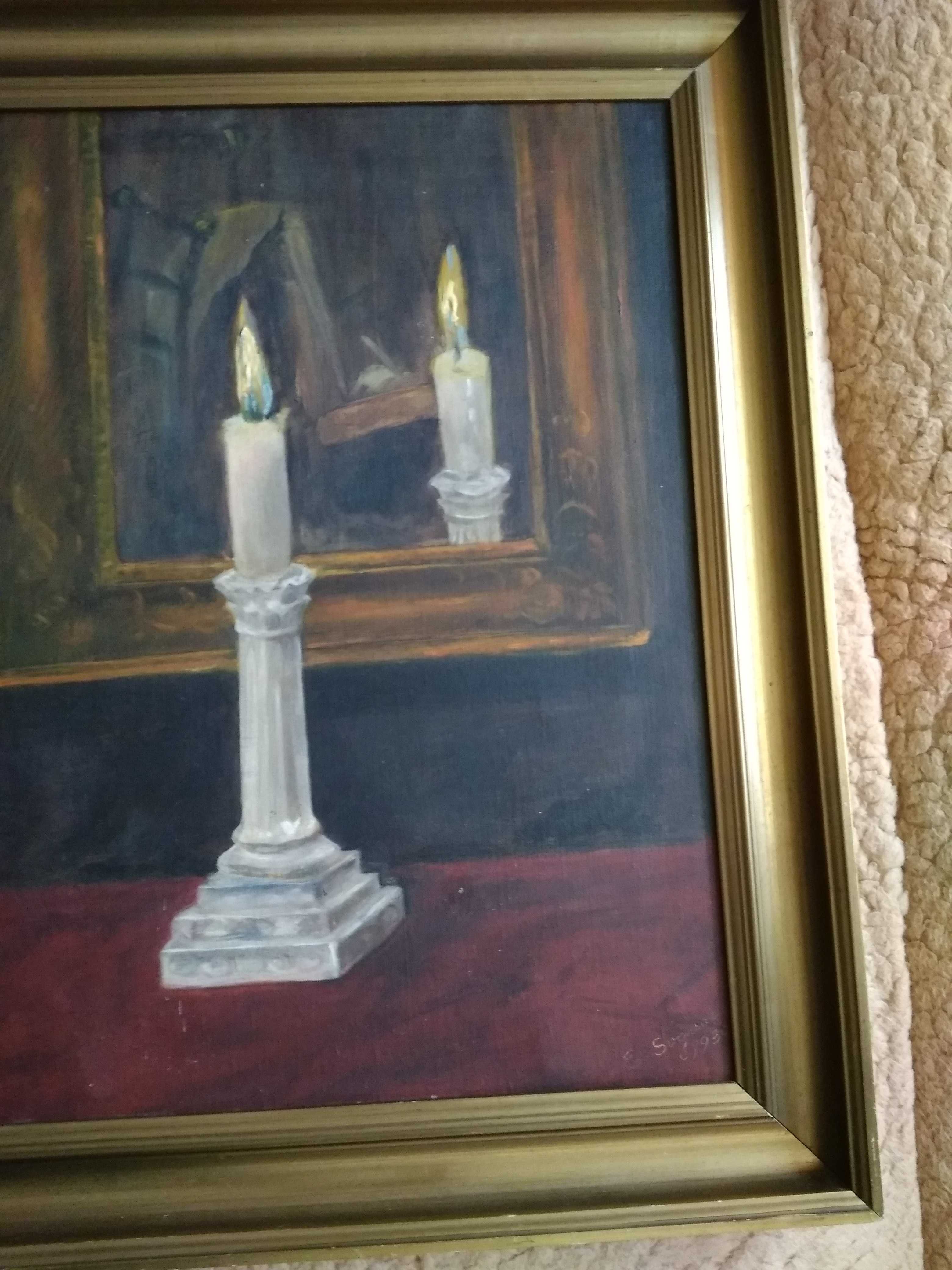 Świecznik i lustro - olejny sygn. obraz z 1930r.