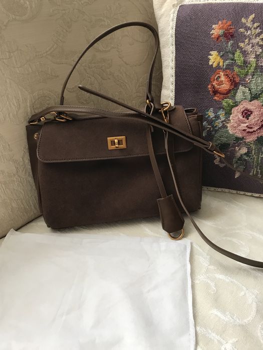 Сумка через плече крос боді родео rodeo замшева замш шкіра коричнева