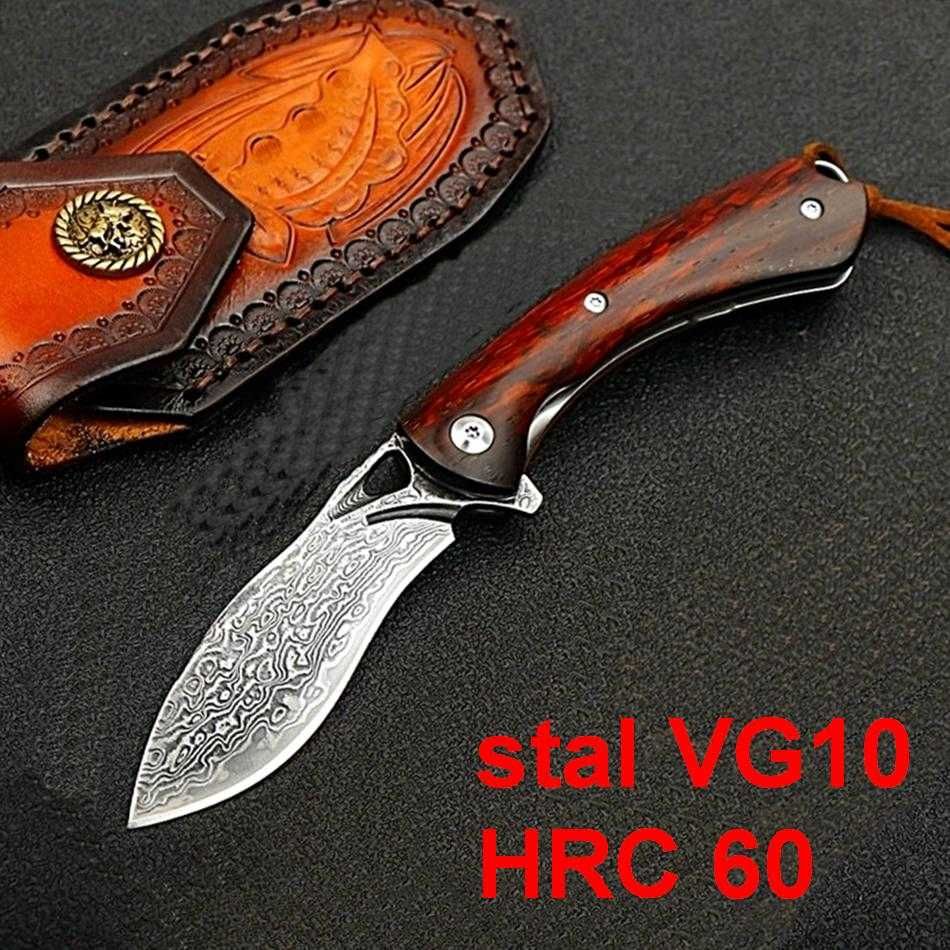 Nóż myśliwski składany japoński damast VG10 bushcraft HRC 60 survival