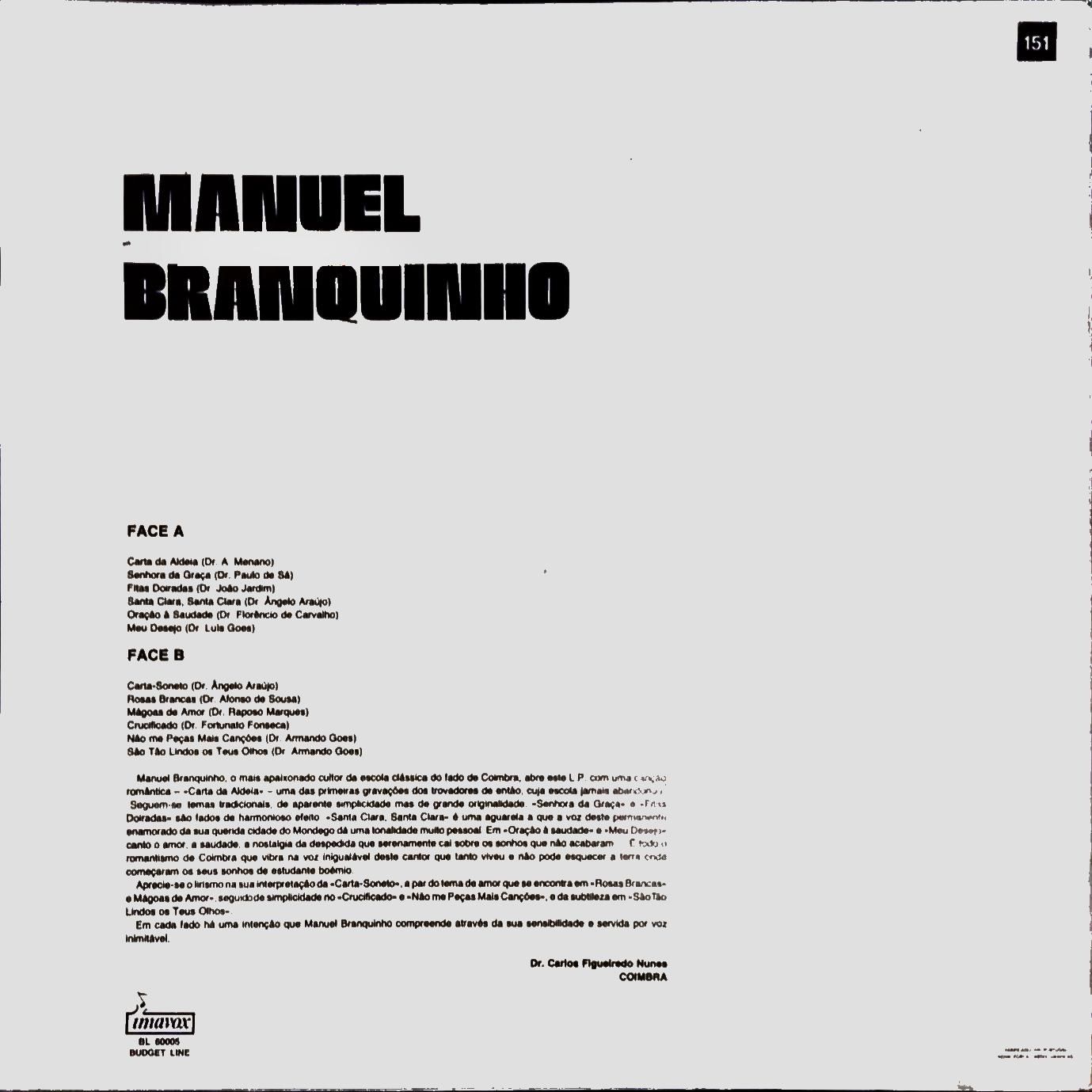 Disco vinil - Manuel Branquinho "Fados de Coimbra"