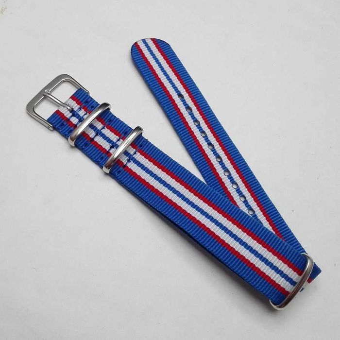 Pasek do zegarka 20mm nylonowy NATO strap parciany niebieski w paski