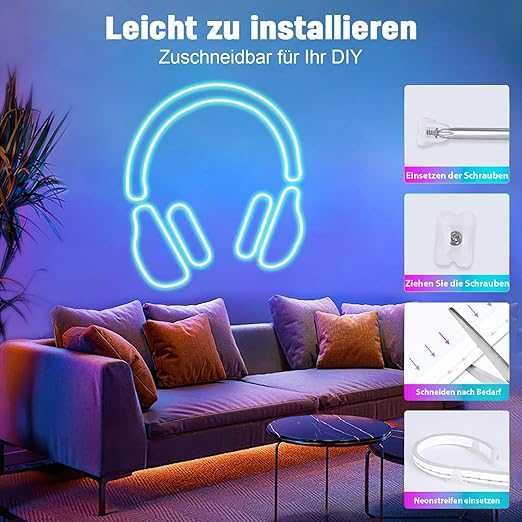 Elastyczna taśma LED Neon RGB 5m, IP65, Bluetooth i Pilot, 12V