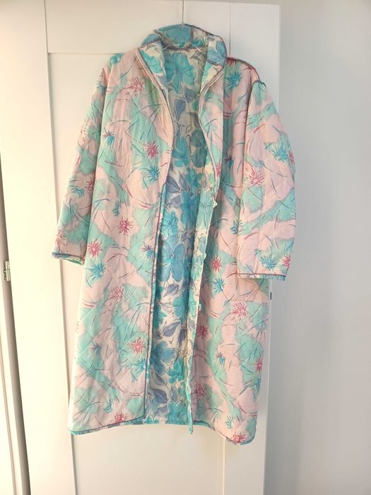 szlafrok z czasów prlu vintage retro jasnoniebieski damski 42 44XXXL