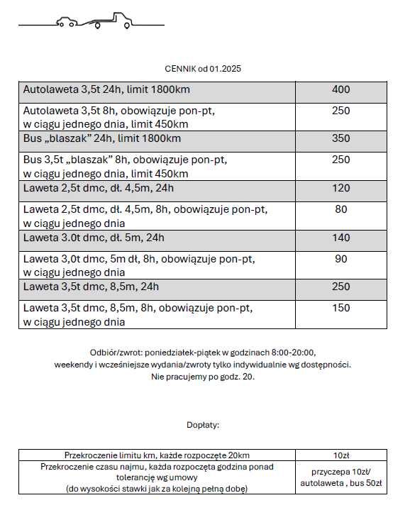 Wynajem Bus MAX blaszak furgon wypożyczalnia