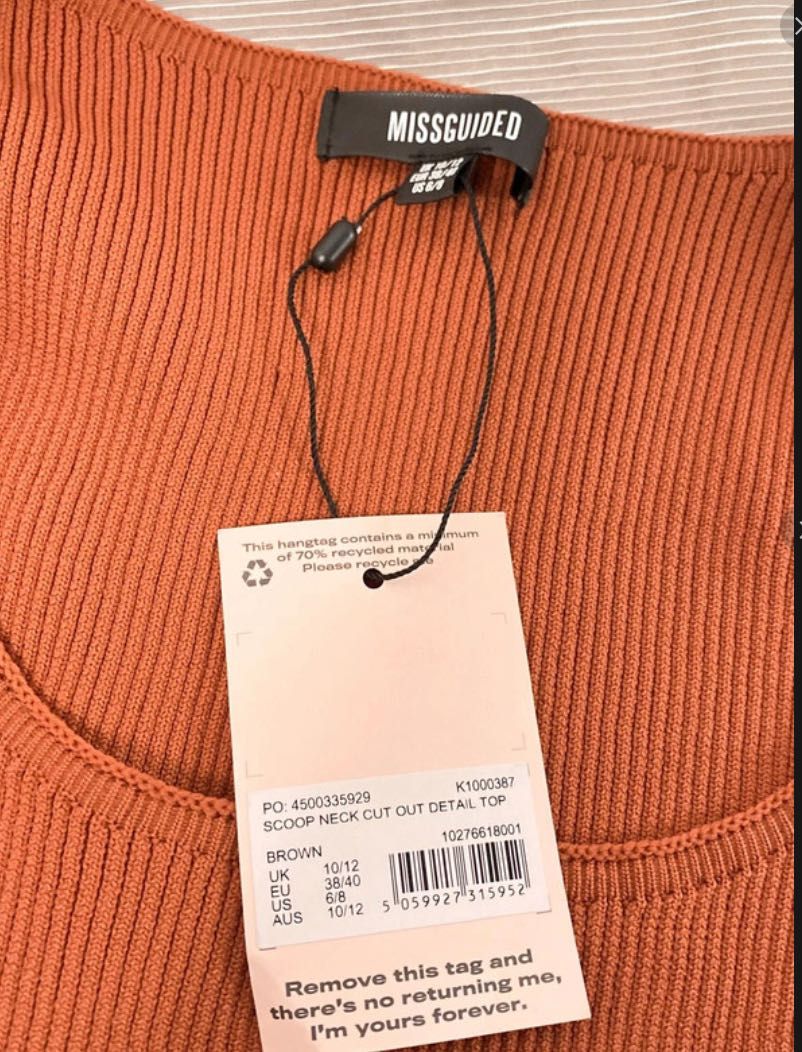 Missguided - Brązowa krótsza bluzka - rozm M/L - prążkowana żebrowana