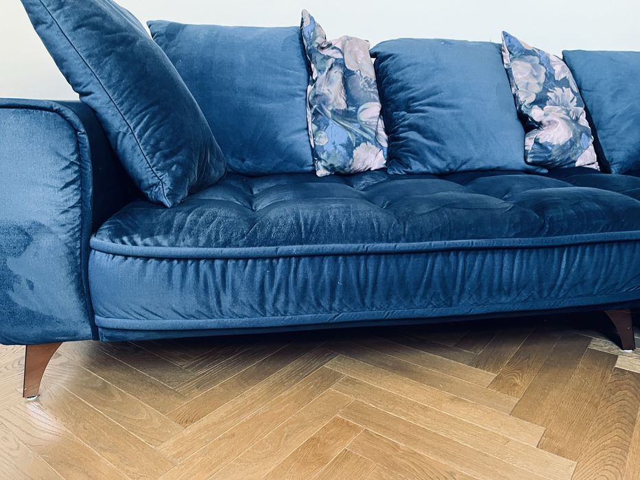 Sofa narożnik granatowa Befame Belavio welur