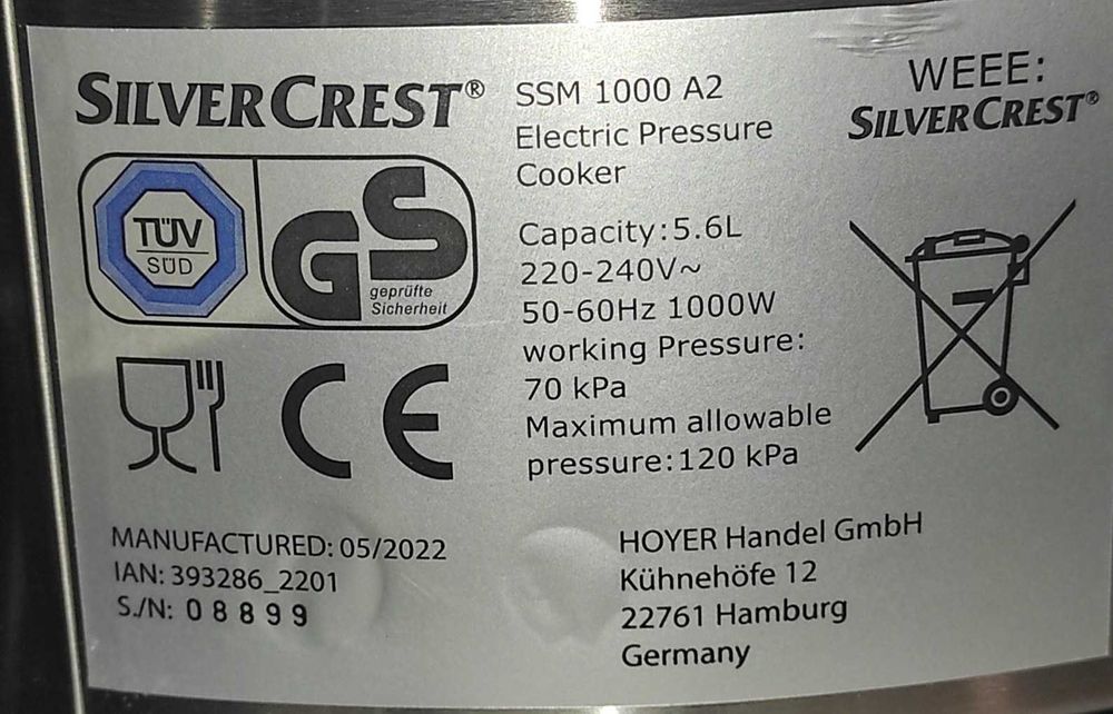 Мультиварка-скороварка Silver Crest SSM 1000 A 2