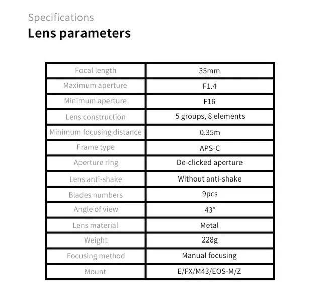 7artisans 35mm F1.4 Mark II APS-C Prime Lens with free cleaning kit an