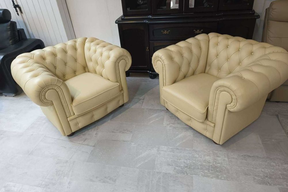 OD ZARAZ! PROMOCJA -Dwa eleganckie fotele CHESTERFIELD -100% skóra