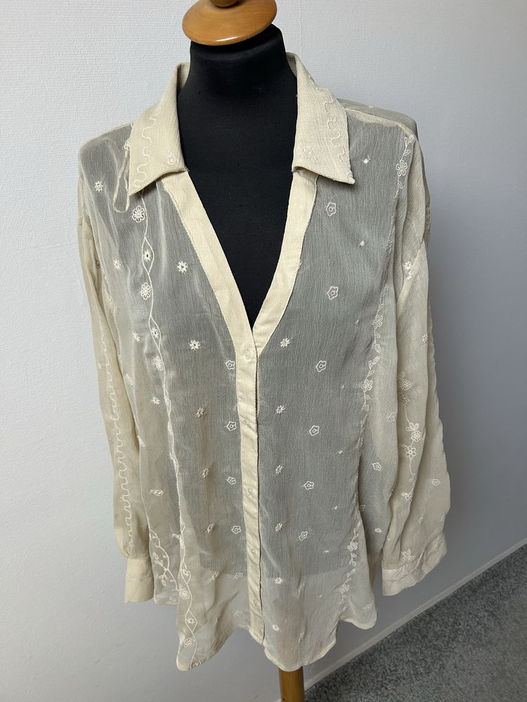 Koszula Zara rozm XL bezowa haftowana boho