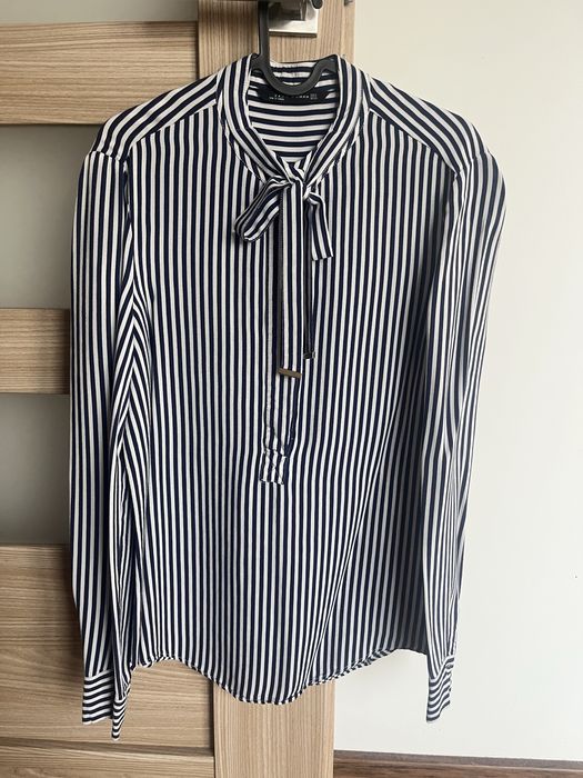 Zara bluzka w paski r. M wiązanie paski granatowo biale