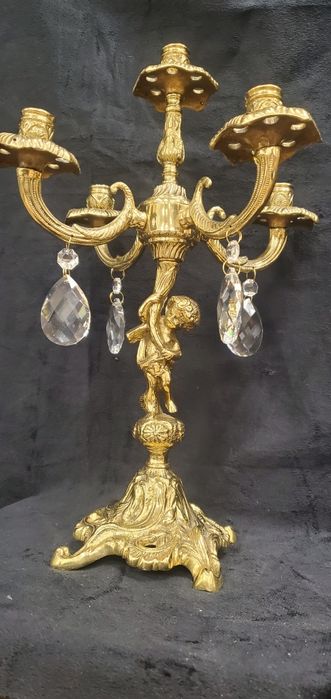 Канделябр, свічник подсвечник старовинний бронзовий на 5 свічок з криш