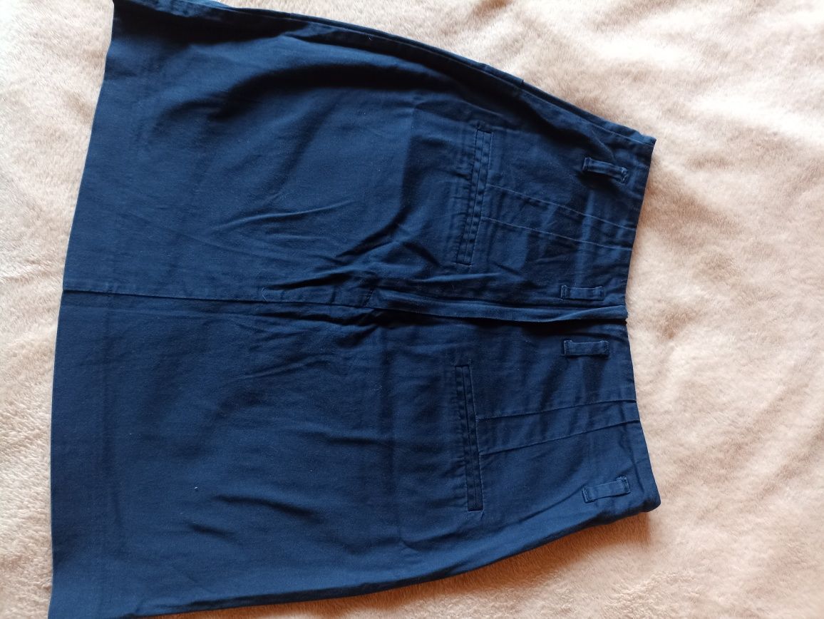 Granatowa materiałowa elegancka spódnica r. XS H&M mini lato wiosna