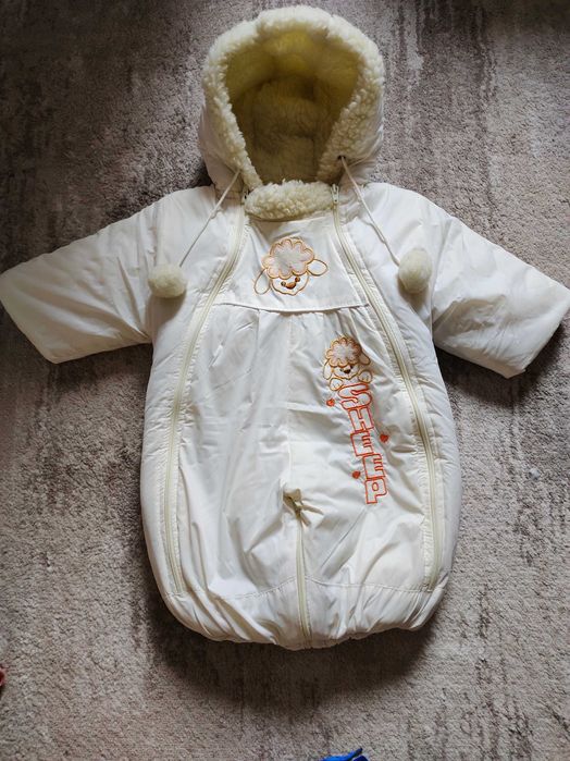 Зимовий конверт комбінезон на овчині  для новонароджених 0-6 місяців