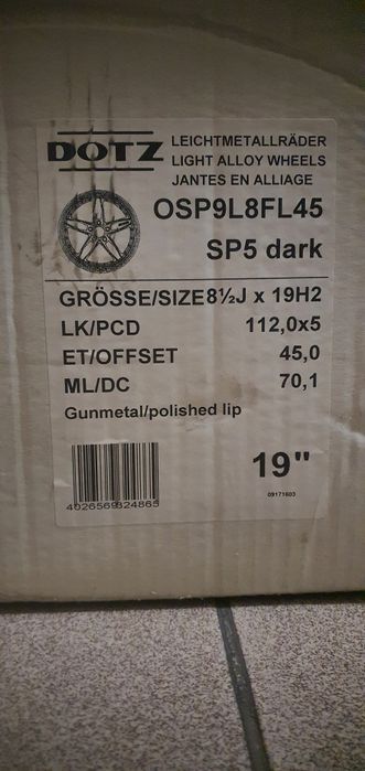 Felgi NOWE 4szt. 19' 5x112  DOTZ  SP5 dark