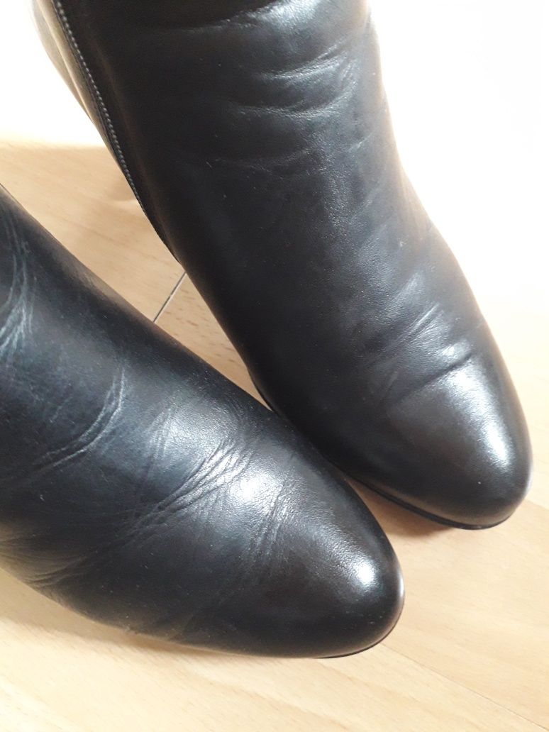 Kozaki botki czarne skór a na słupku 7 cm