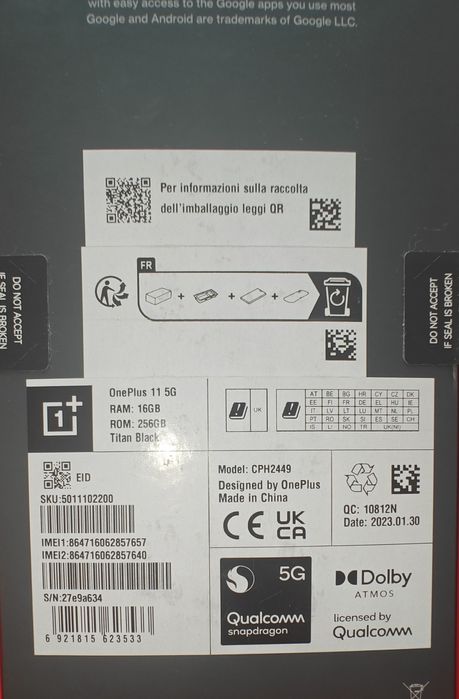Kilku miesięczny smartfon OnePlus 11 16GB / 256GB 5G folia na ekranie