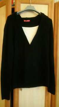 Czarno biała bluzka sweterek z kapturem M/L