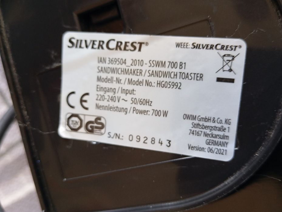 Sprzedam powiekach toster do kanapek silver crest