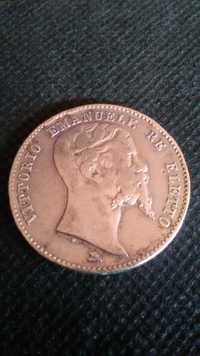 Srebra-srebro antyk monety 2 liry 1860.