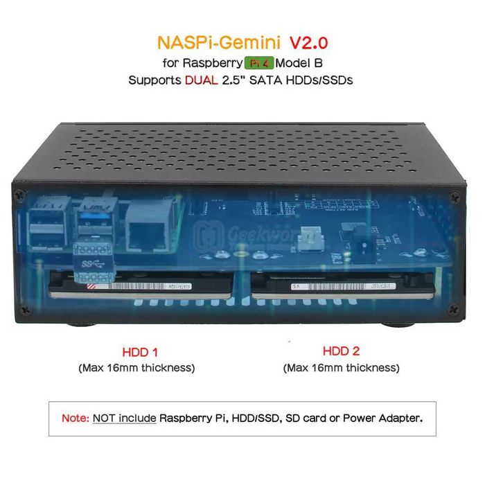 Geekworm NAS NASPi Gemini Dual 2.5" Fan PWM for Raspberry Pi 464730074780545121