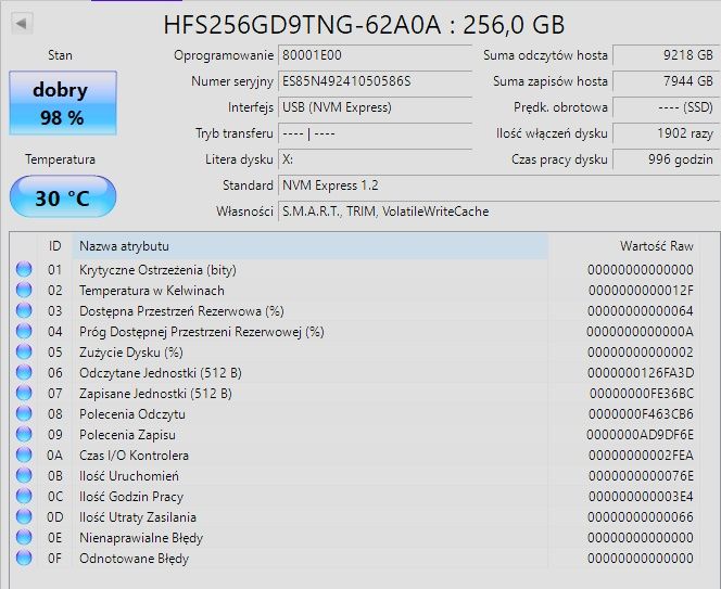 Dysk SSD M.2 PCIe Nvme Gen3 x 4 Hynix 256 GB