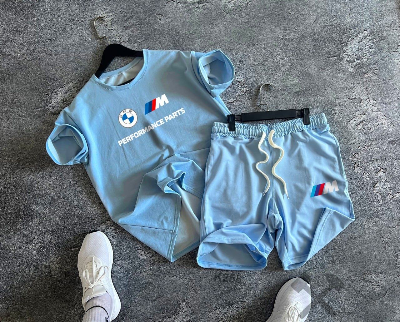 BMW Літній спортивний чоловічий костюм комплект. Футболка + шорти