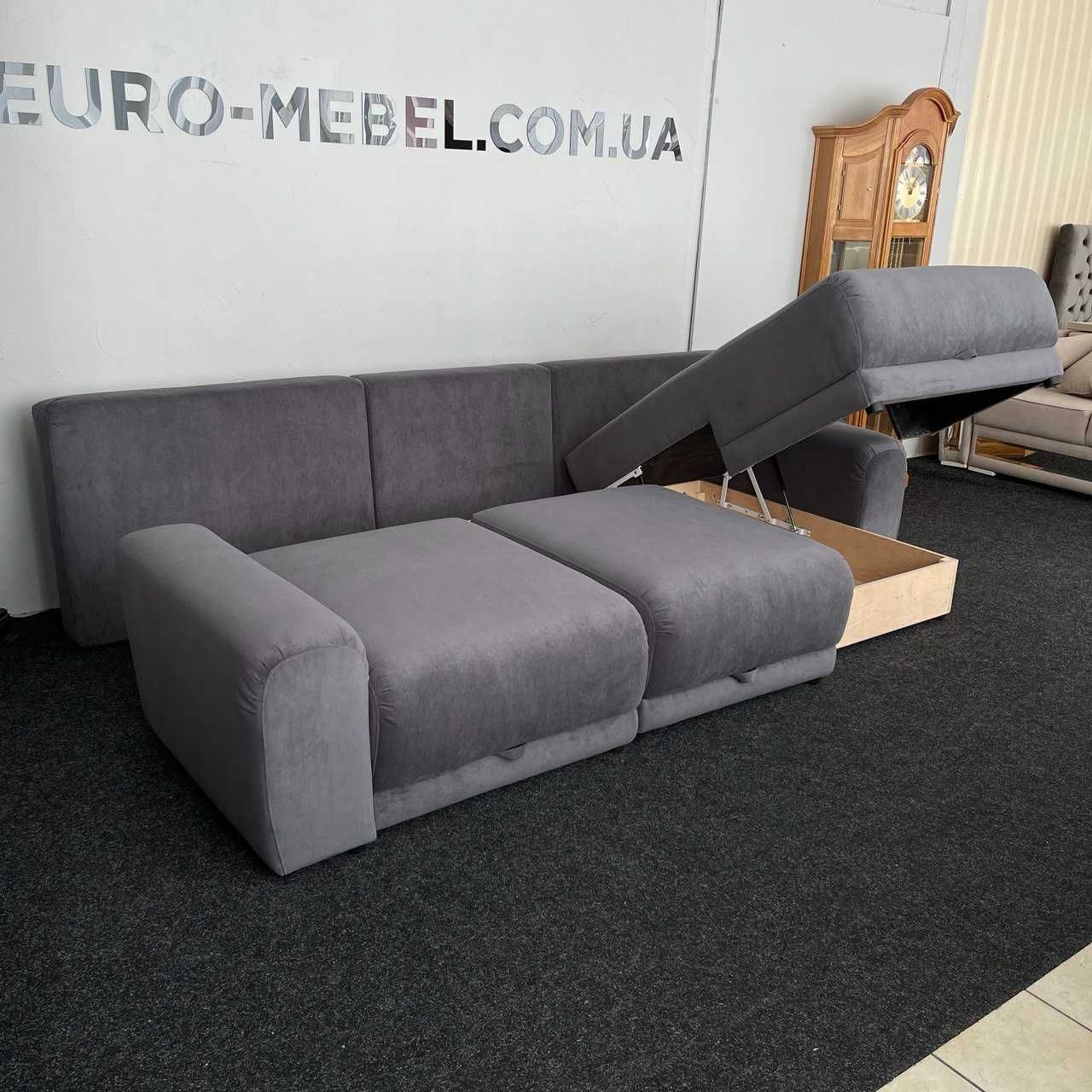 Розкладний диван г-подібної форми в тканині