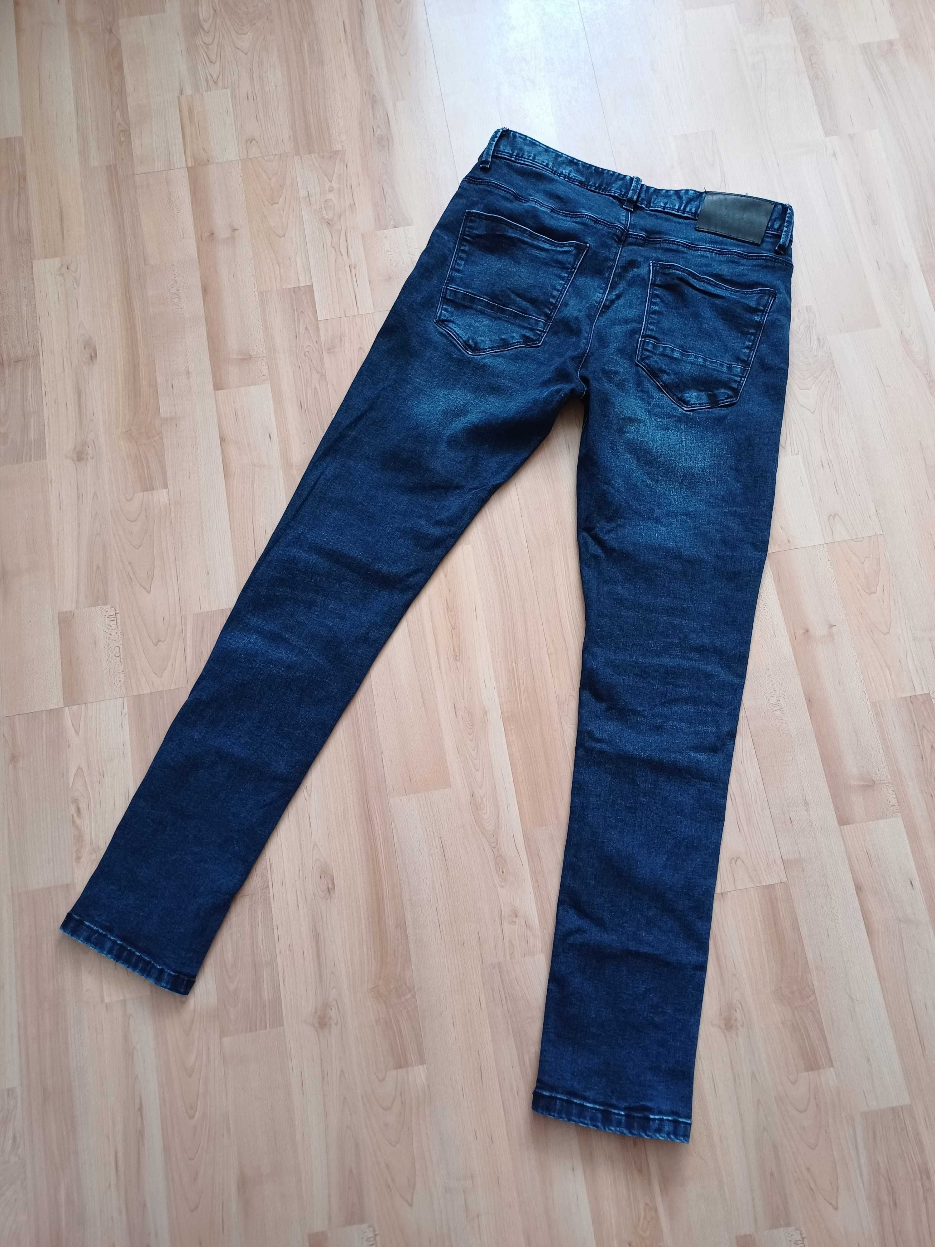 Spodnie długie męskie jeans granatowe wycierane na guziki 40/L