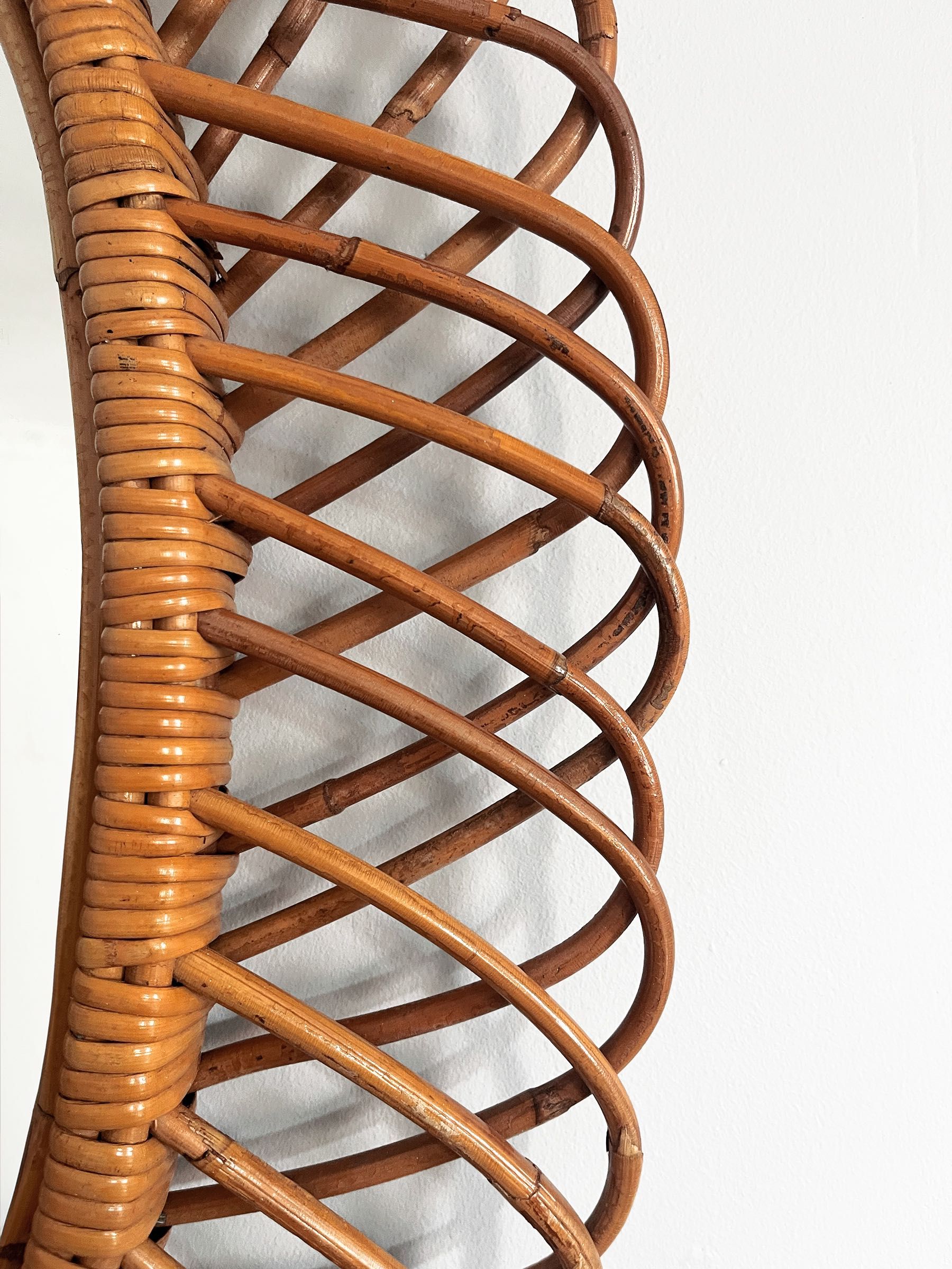 Lustro ratanowe vintage projektu Franco Albini, lata 60